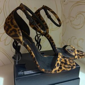 Saint Laurent Calf Hair Leopard Opyum 110 Sandal Heel